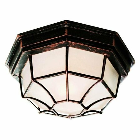TRANS GLOBE One Light Black Copper Frosted Spider Web Octagon Glass Outdoor Flush 40581 BC
